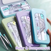 7pcs Student Ruler Set Geometric Mathematical Drawing Tool Set Multi-functional Compass Protractor Ruler Eraser School Supply