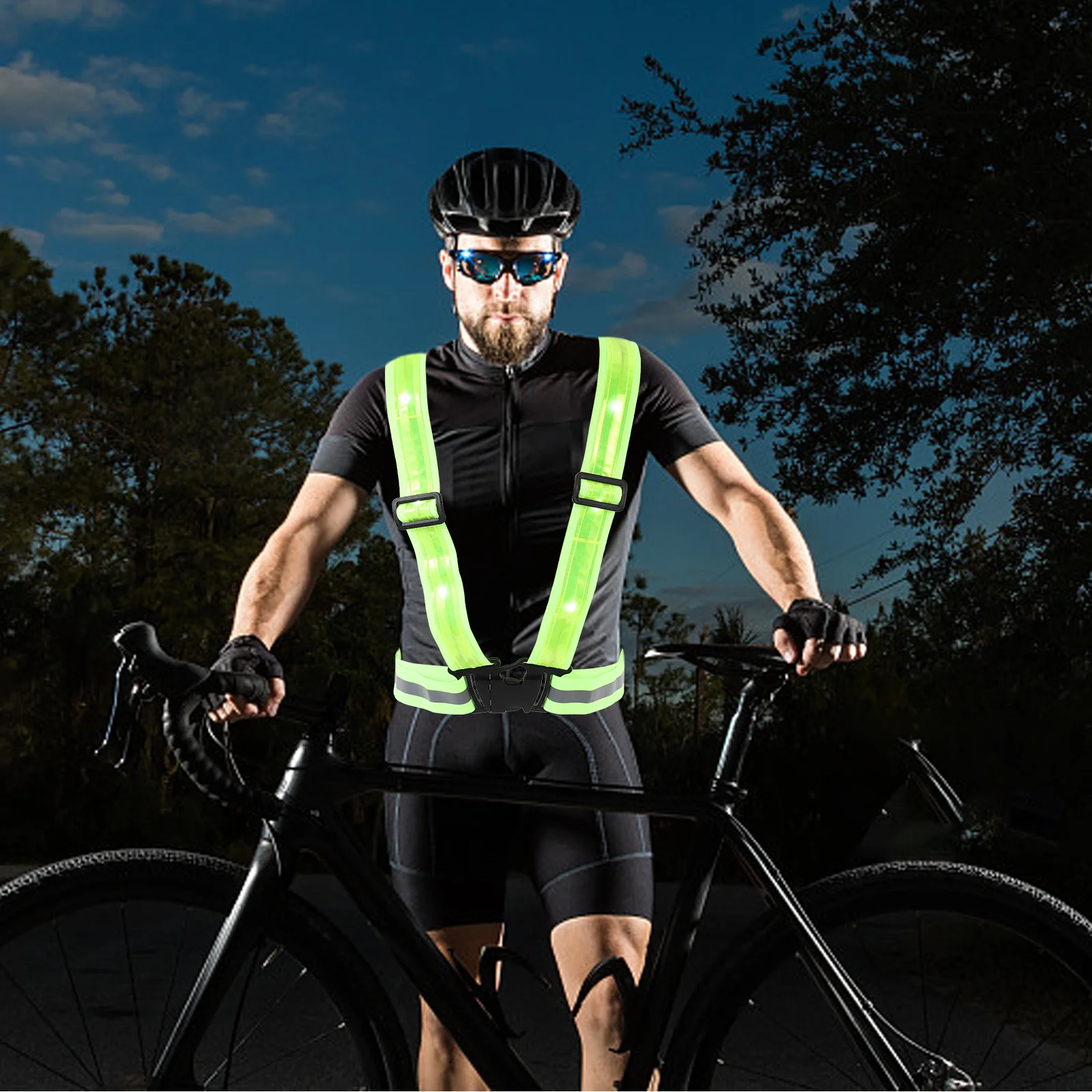 

1Set LED Reflective Vest Adjustable Elastic Band Outdoor Night Running Hiking Safety Strap Glowing Reflective Vest