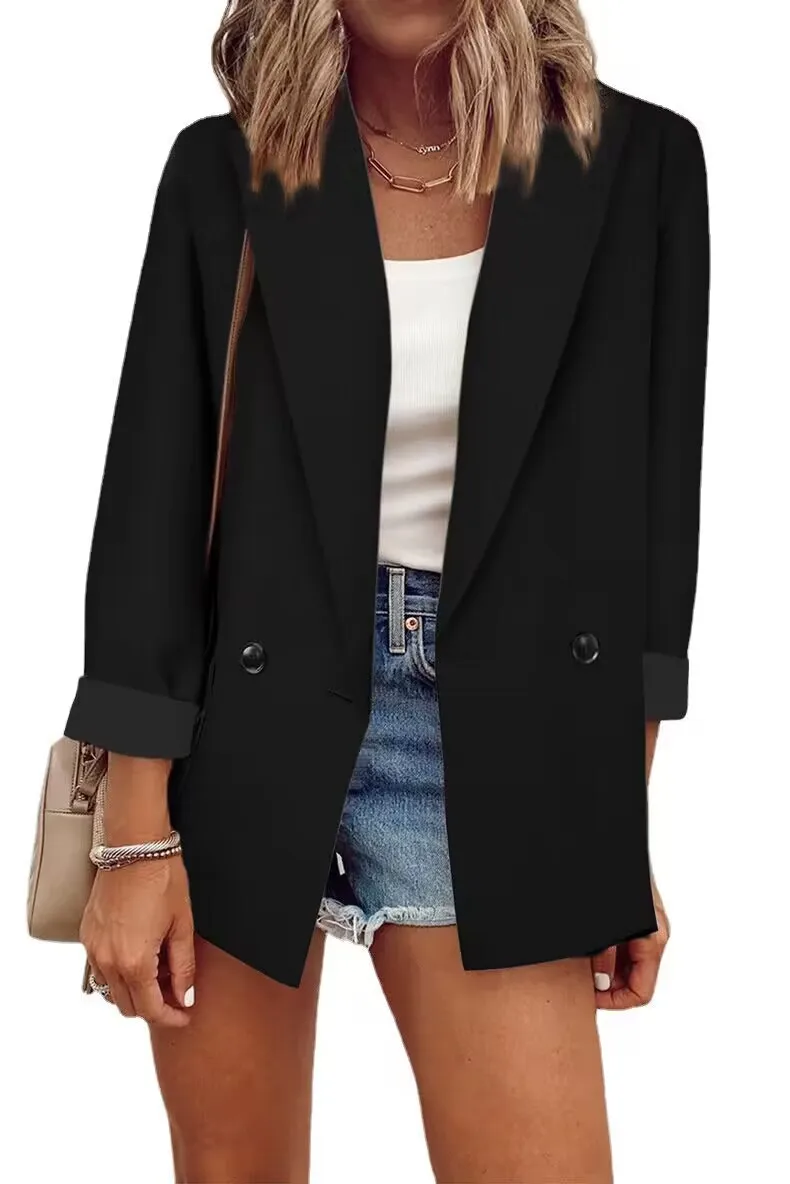 European and American Fashion New Solid Color Small Suit Single Long Sleeve Spring and Autumn Blazer Cw89755