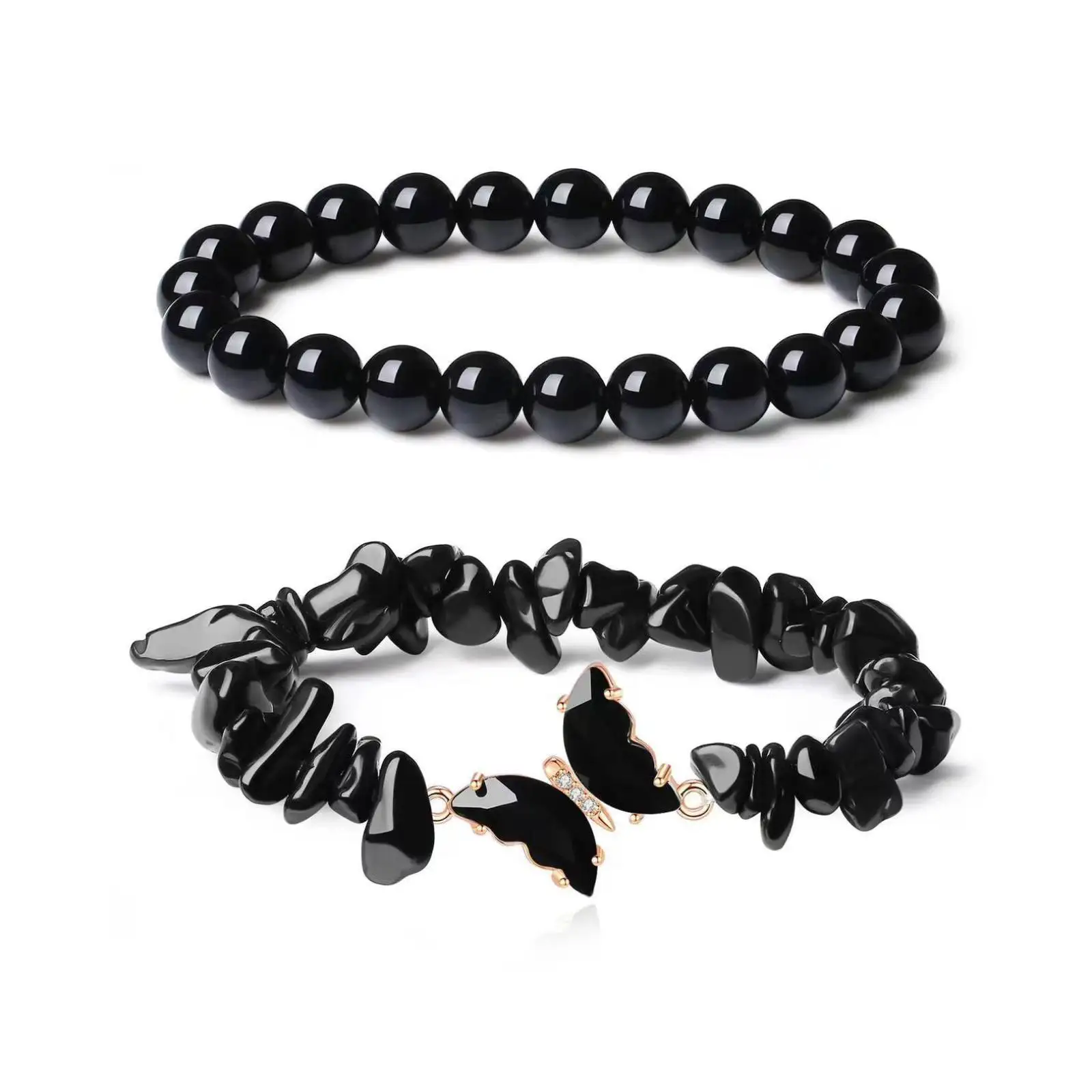 Rundes Perlenarmband mit Naturstein-Schmetterlingsanhänger für Damen, Schmuckgeschenk – Detail 4