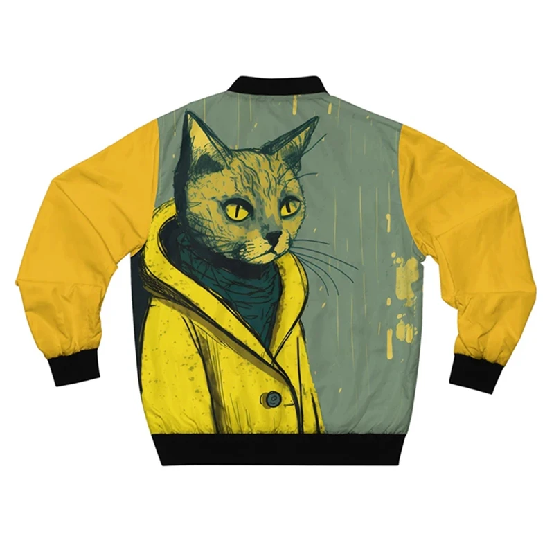 Spring Autumn Mens Bomber Jacket Cartoon Fox Cat 3D All Over Printed Zipper Tracksuits Unisex Casual Zipper Jacket Clothing 2024