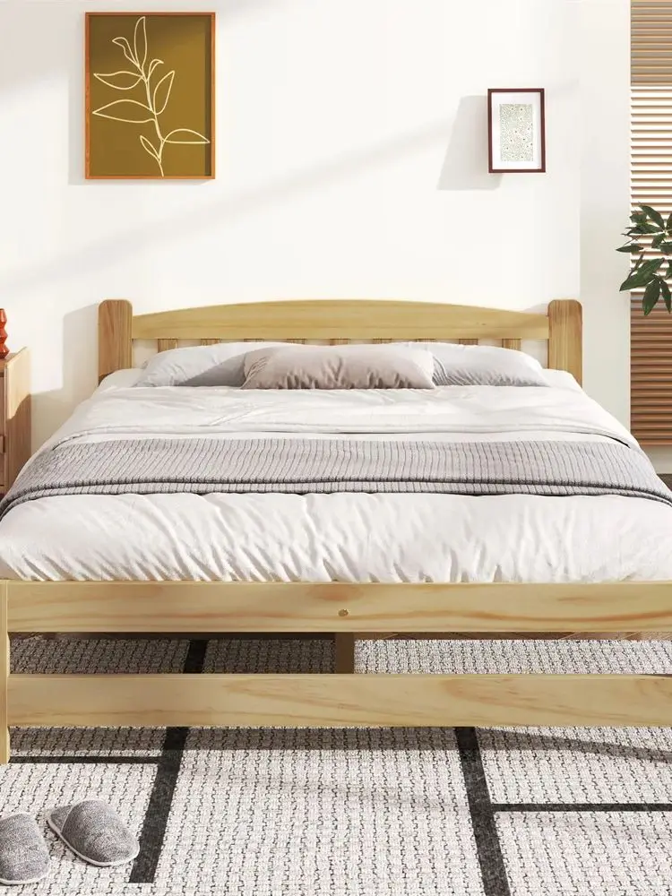 Solide Massivholzbett 140x200 cm, Futonbett, Doppelbett mit Kopfteil und Lattenroste, Jugendbett, Natur, ohne Matratze