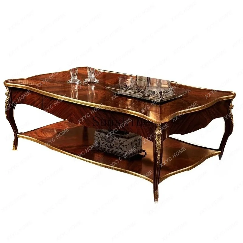 Mahogany English coffee table Neoclassical solid wood carving flower coffee table