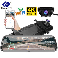 E-ACE 4K Car DVR Mirror Ultra HD 3840*2160P Dashcam Video Recorder Night Vision 1080P Rear Camera  Support GPS WIFI For Auto