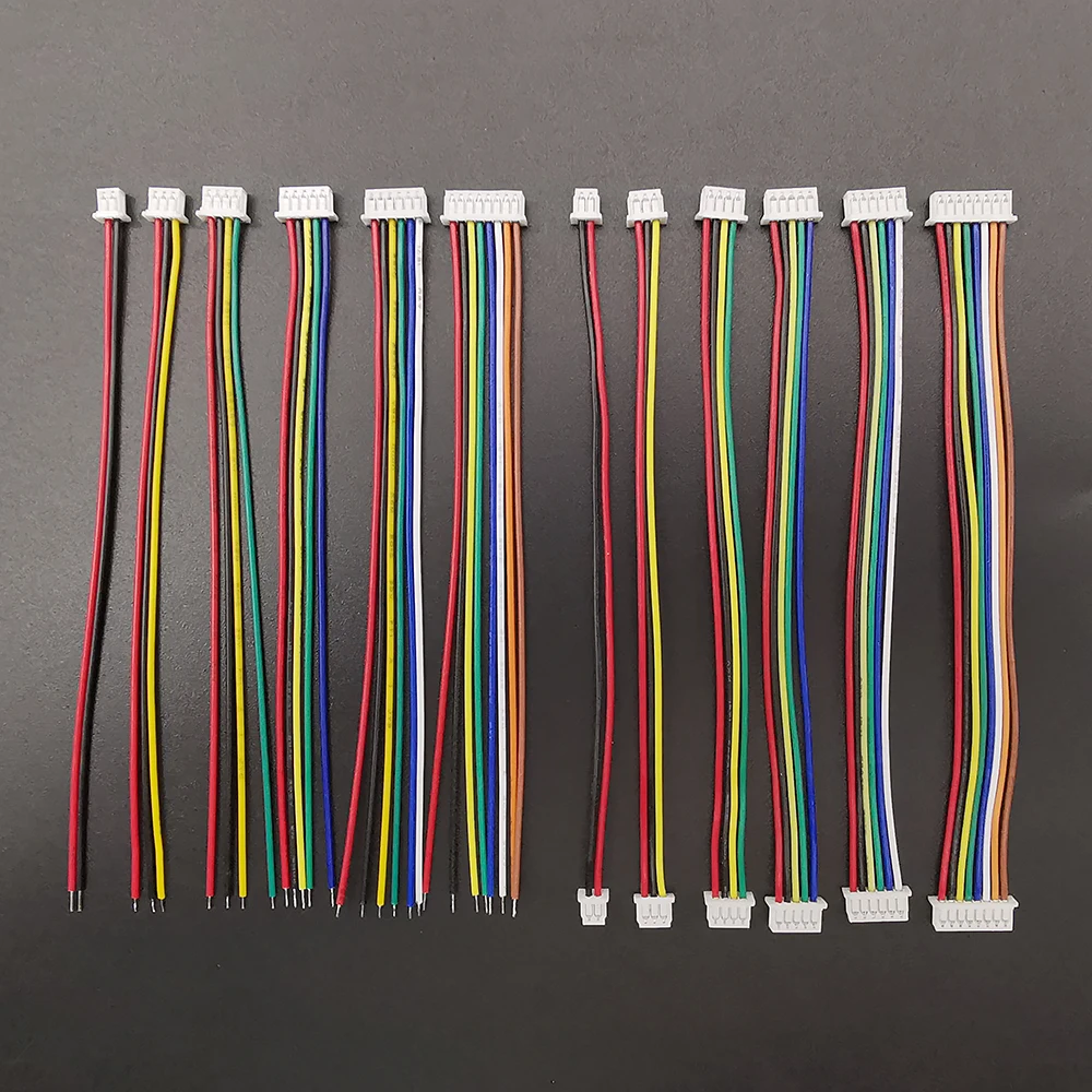 10Pcs Mini JST 1.25mm Pitch MX1.25 2/3/4/5/6/8 Pins Single-ended / Same Direction Female to Female Plugs Wires Connector 28AWG