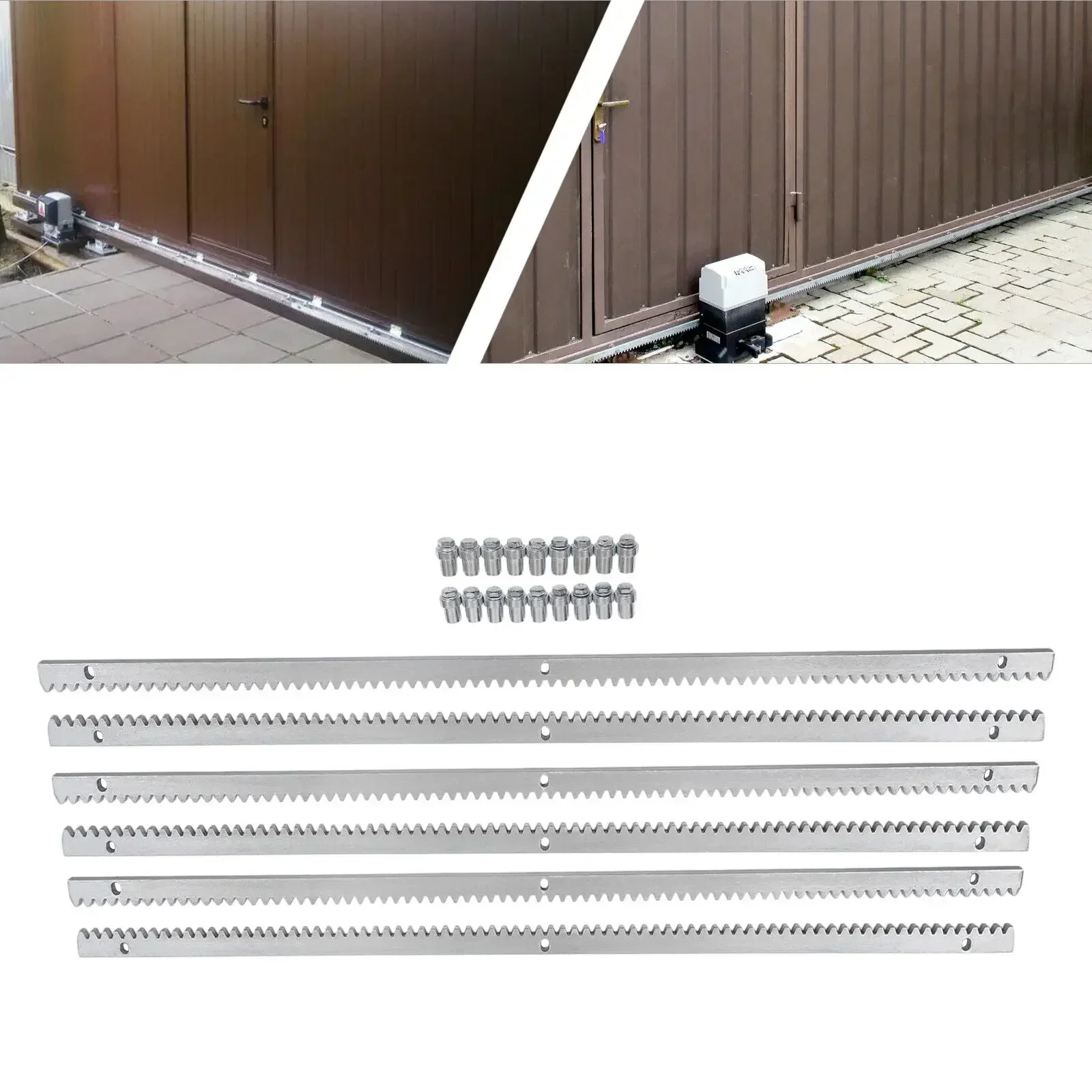 6 m elektrischer Schiebetoröffner, Motor, Schiebetür, Tor, Schließschienen, Edelstahl, 6 x 1 m Schienen, Zahnstangen, 110 V