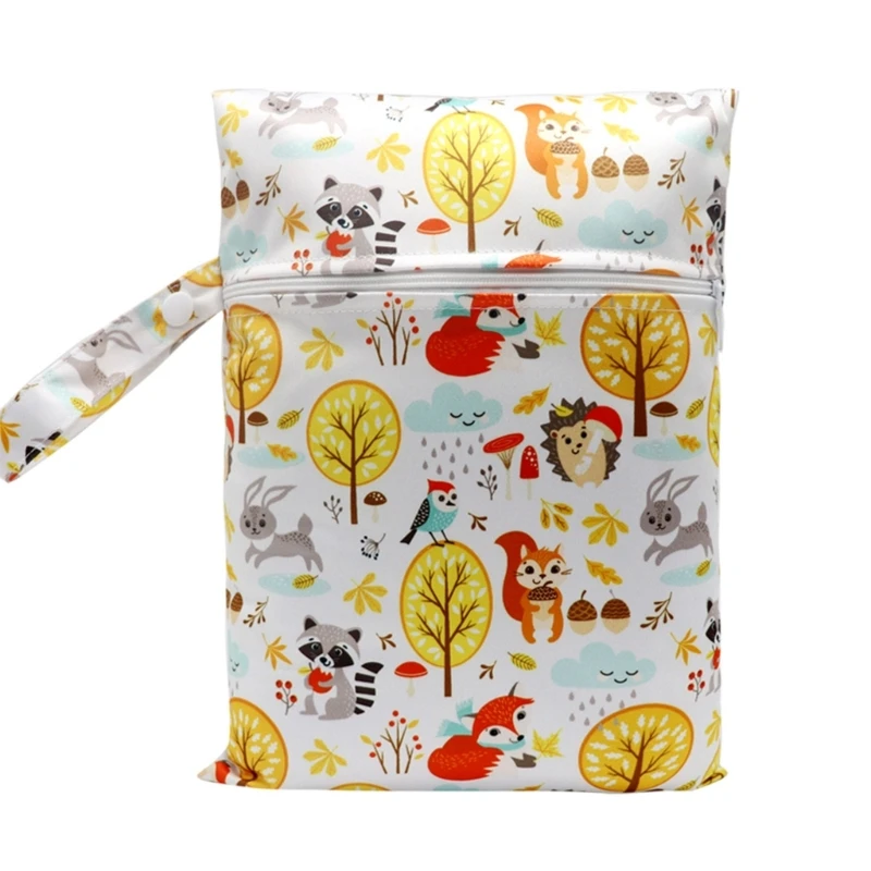 Baby Diaper Bag Cartoon Print Wet Dry Nappy Zipper Handbag Stroller Carry Pack