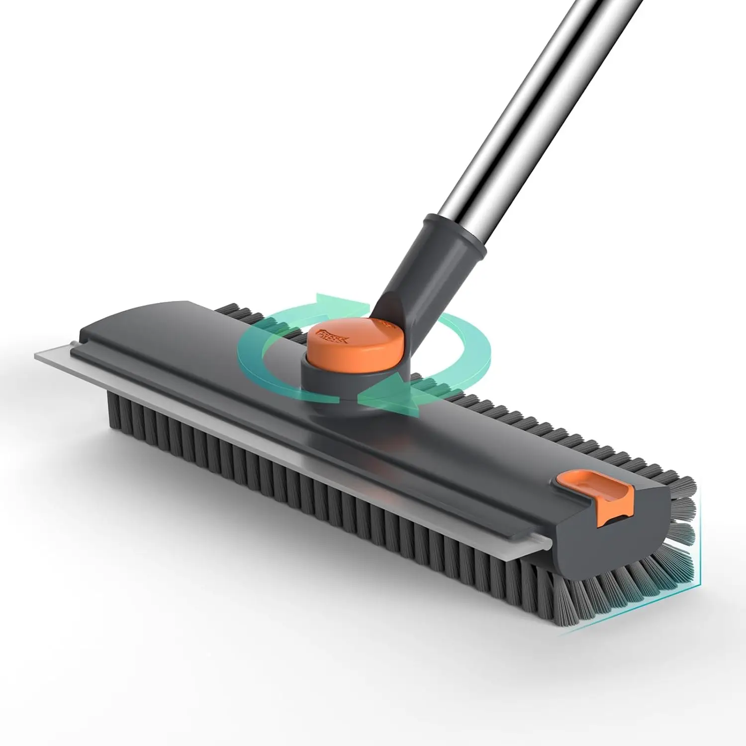 

3-in-1 Adjustable Floor Scrub Brush with Squeegee, Heavy-Duty Stiff Bristles, 360° Rotatable Head for Tile, Bathroom, Kitchen, Garage, Deck & Patio