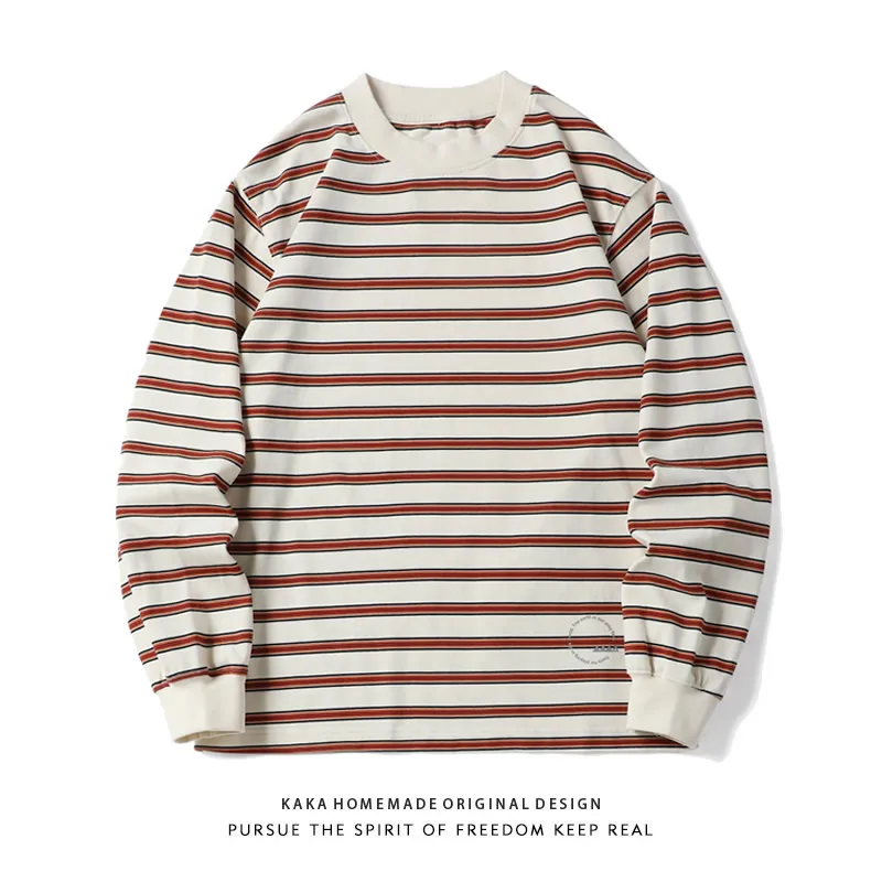 

Свободная длинная футболка в полоску для мужчин и женщин, повседневная, из хлопка, не требует глажки, осенняя одежда