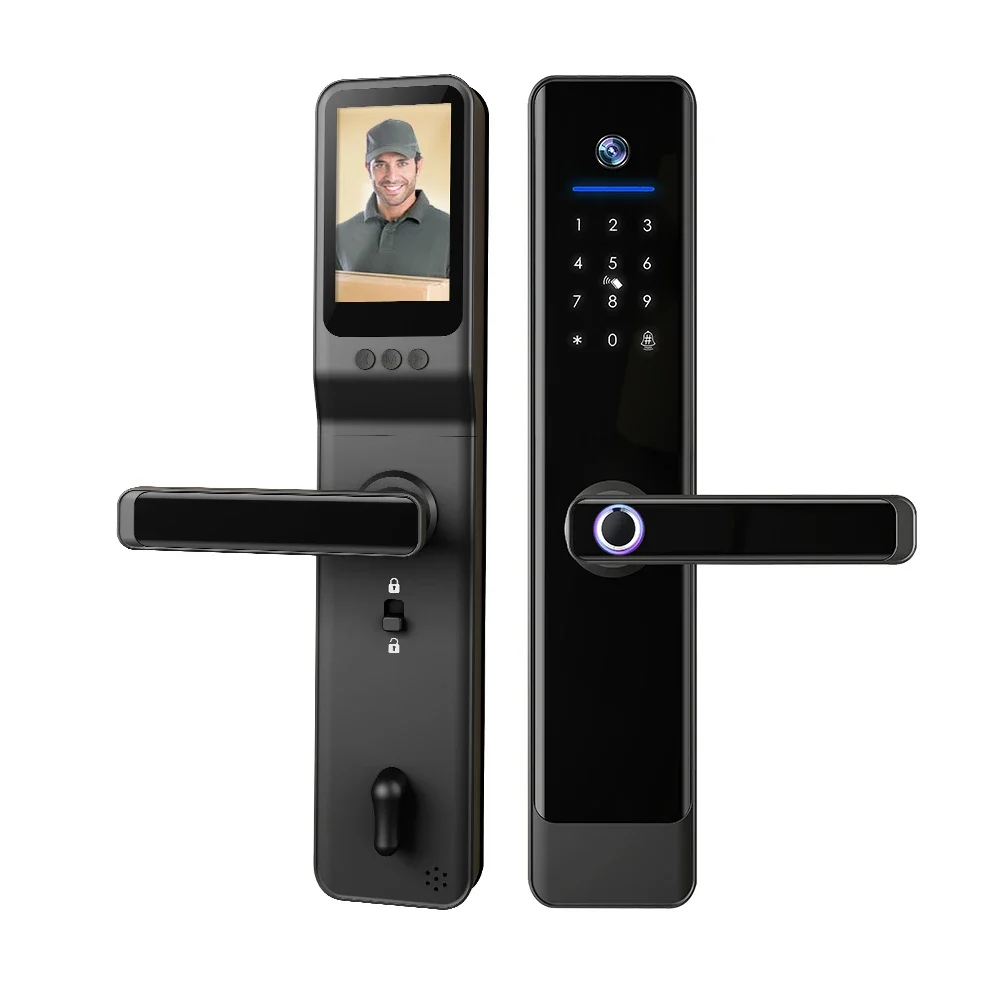 Main home entrance gate waterproof camera screen tuya 3d biometric face recognition smart door lock