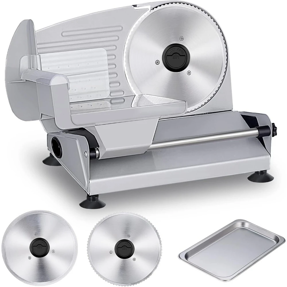 

NEW 200W Electric Food Slicer w/2 Removable 7.5" Stainless Steel Blades,Child Lock Protection,Adjustable Thickness-Hot-Sell!