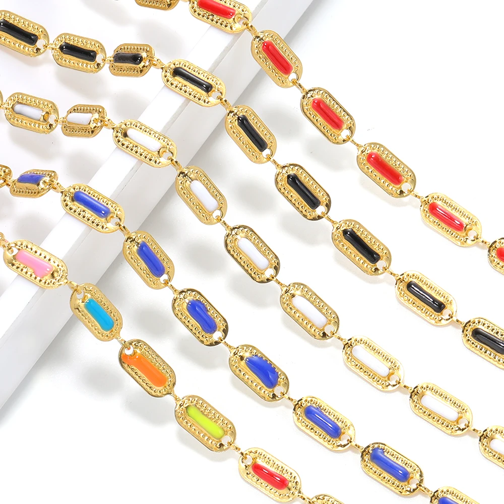 1 Meter 18K vergoldete Edelstahl-Ovalanhängerkette mit Emaille-Gliedern, handgefertigte Kette für DIY-Halskettenherstellung, Schmuckzubehör – Detail 3
