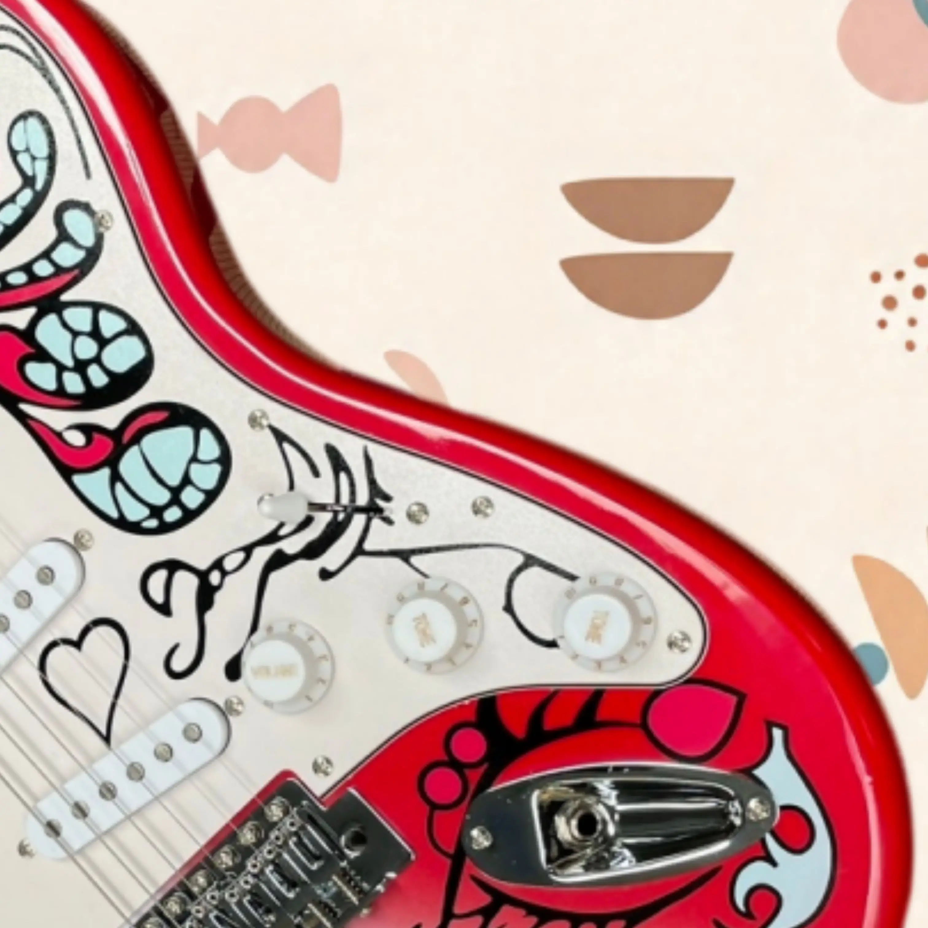 Red to White Gradient Electric Guitar,Art Graffiti Heart & Vine Print Guitars,Rosewood Fingerboard for Play Collection Guitarra