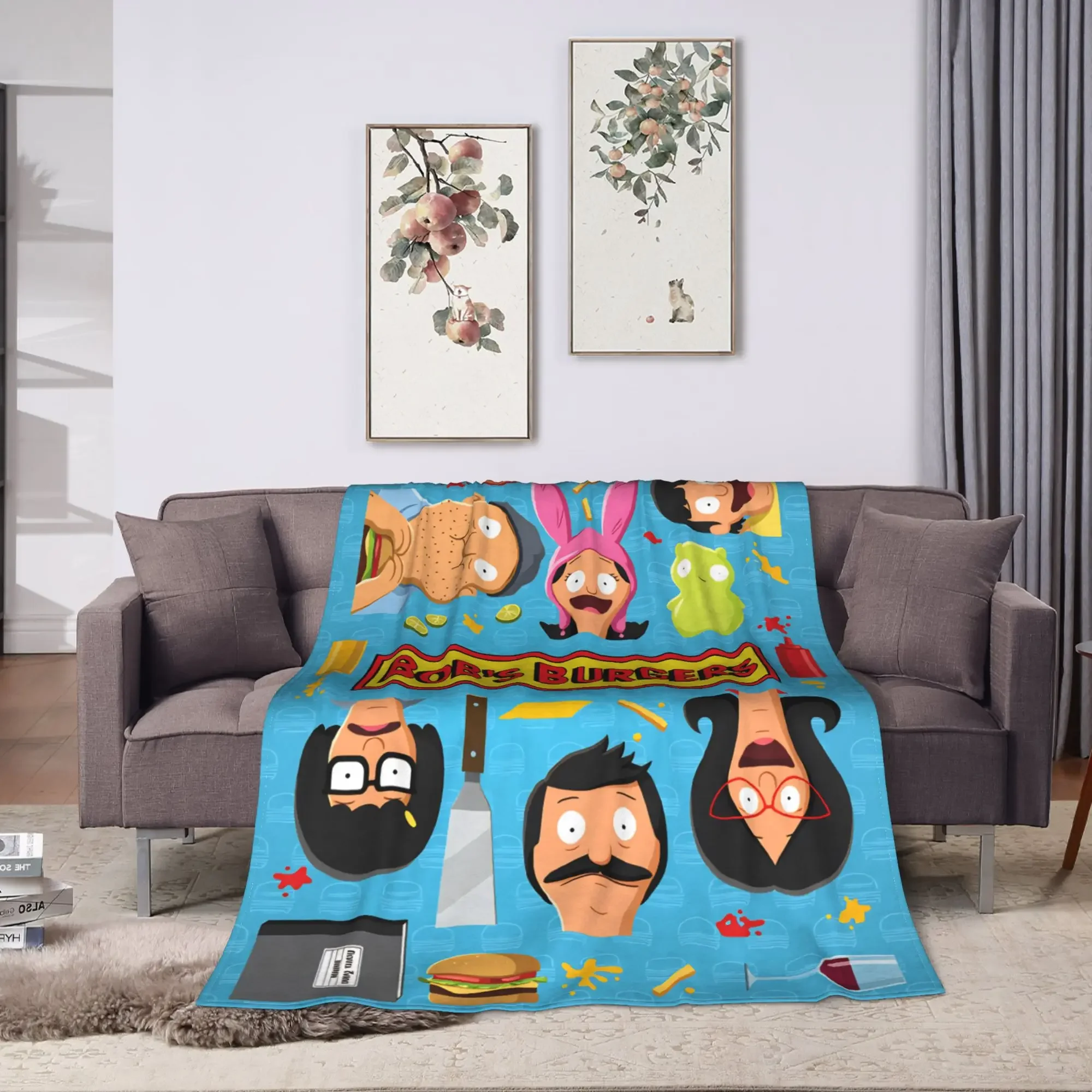 Customization Super Warm Blankets Camping Anime Bobs Funny B-Burgers Throw Blanket Movie Flannel Bedspread For Home Decor Trend