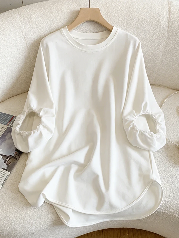 

Loose Summer Batwing Sleeve T-Shirt plus Size Cover Belly European Style Seven-Quarter Sleeve Top for plus Size Women