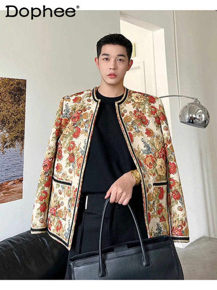 

2024 Autumn New Chic Coats Men and Women High-end Retro Versatile Collarless Light Luxury Small Fragrant Woolen Jacquard Jackets