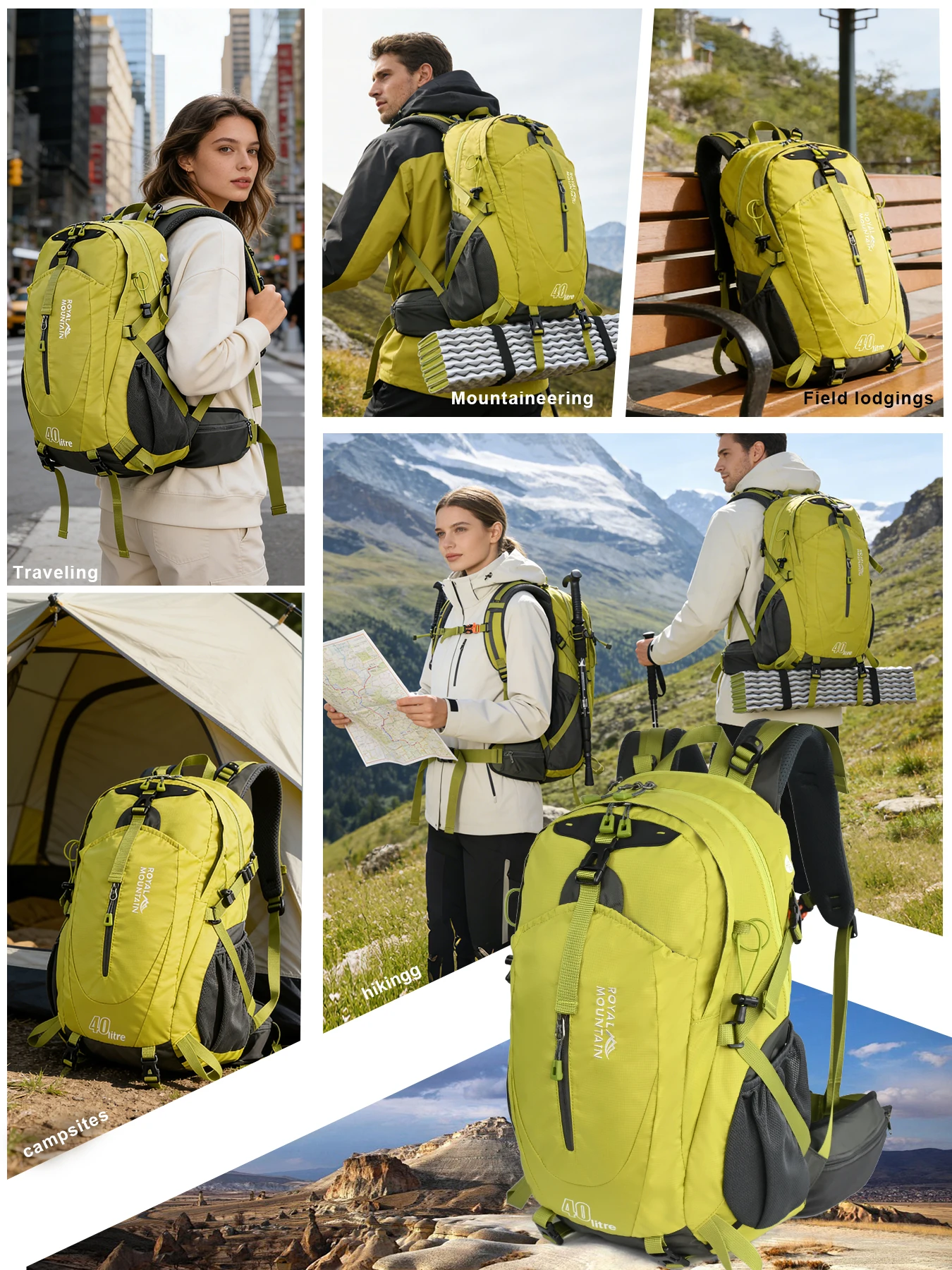 40L Outdoor-Wanderrucksack, Bergsteigen, leicht, atmungsaktiv, funktionell, vorne offene Tasche, wasserabweisende Nylontasche – Detail 8