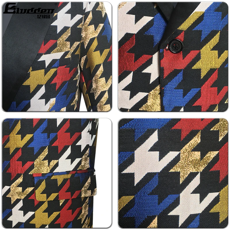 Male color Houndstooth Jacquard Slim Fit Blazer Suit Dog Tooth pattern Slim Fit Blazer Jacquard Fabric Wedding Party Suit Jacket