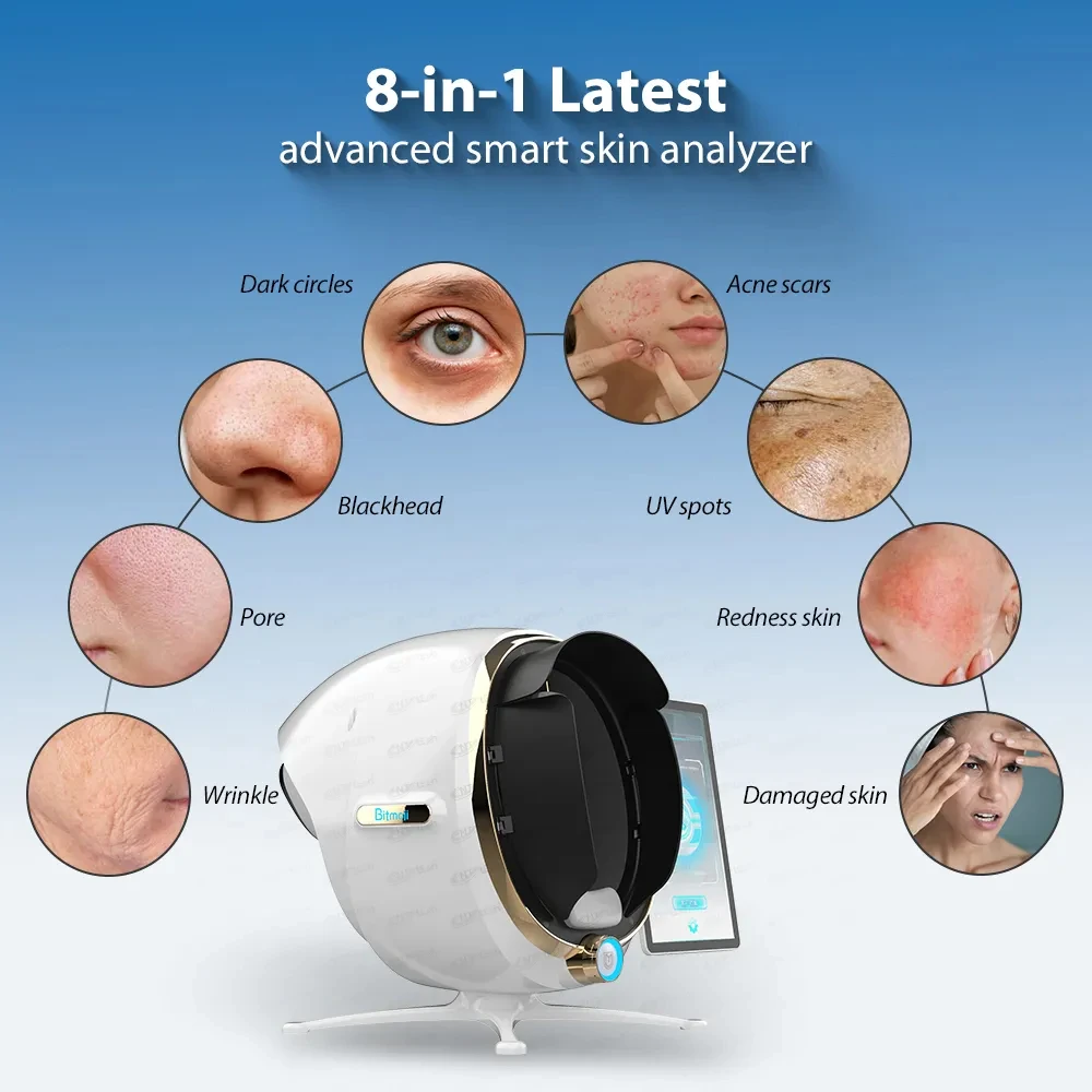 3D AI Skin Scanner Care Facial Analyzer Machine Magic Mirror Monitor Diagnosis System Facial Analysis Analyser Testing English