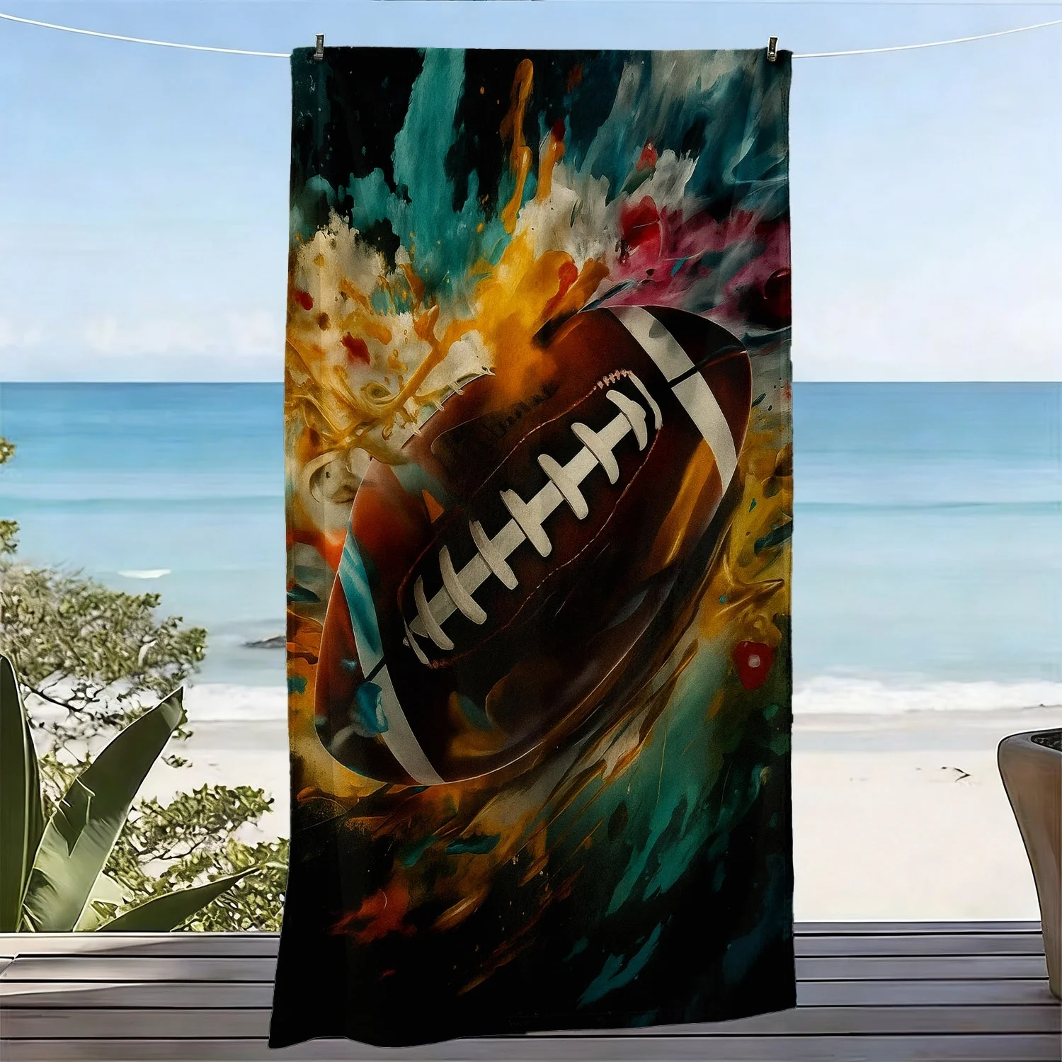 Football Sports Style Oversized Soft Beach Towel Dynamic Splash Color Print Pattern Microfiber Bath Towel Quick-drying