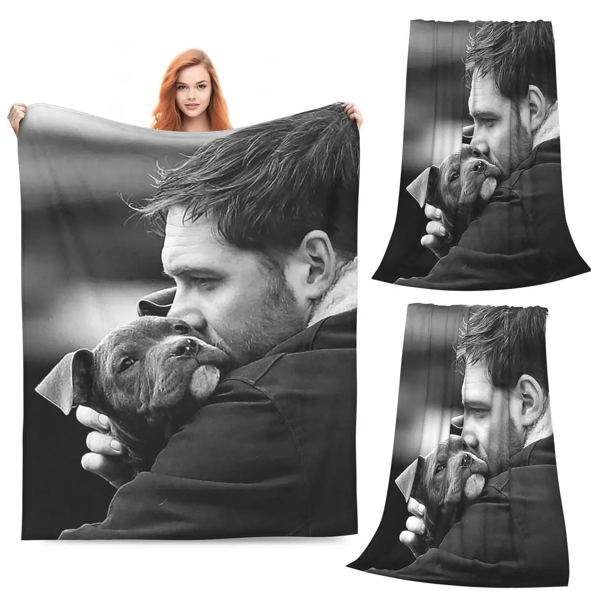

Tom Hardy With Dogs Blanket Flannel Sofa Throw Blanket Lightweight for Home Bedroom Office Throws Bedspread Quilt
