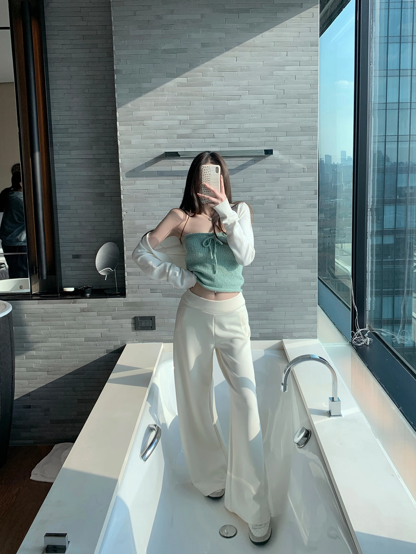 

Sister Titi Casual Pants Women's High Waist Wide Leg Knitted Linen Loose Fit Spring Season Polyester Blend Comfortable Trousers