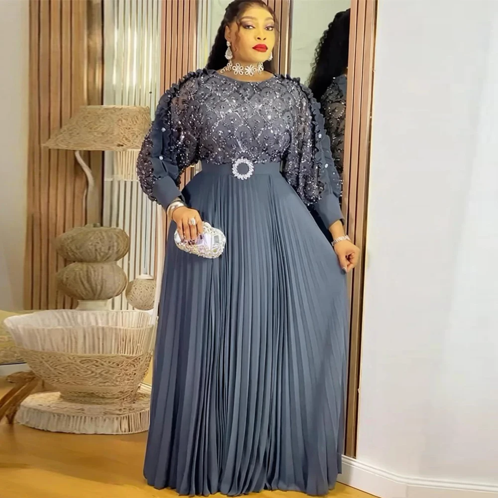 豪華なスパンコールのパーティードレス レディース 長袖ドレス 結婚式 誕生日 プロム イブニングドレス 2026 新年 トルコ アフリカの服
