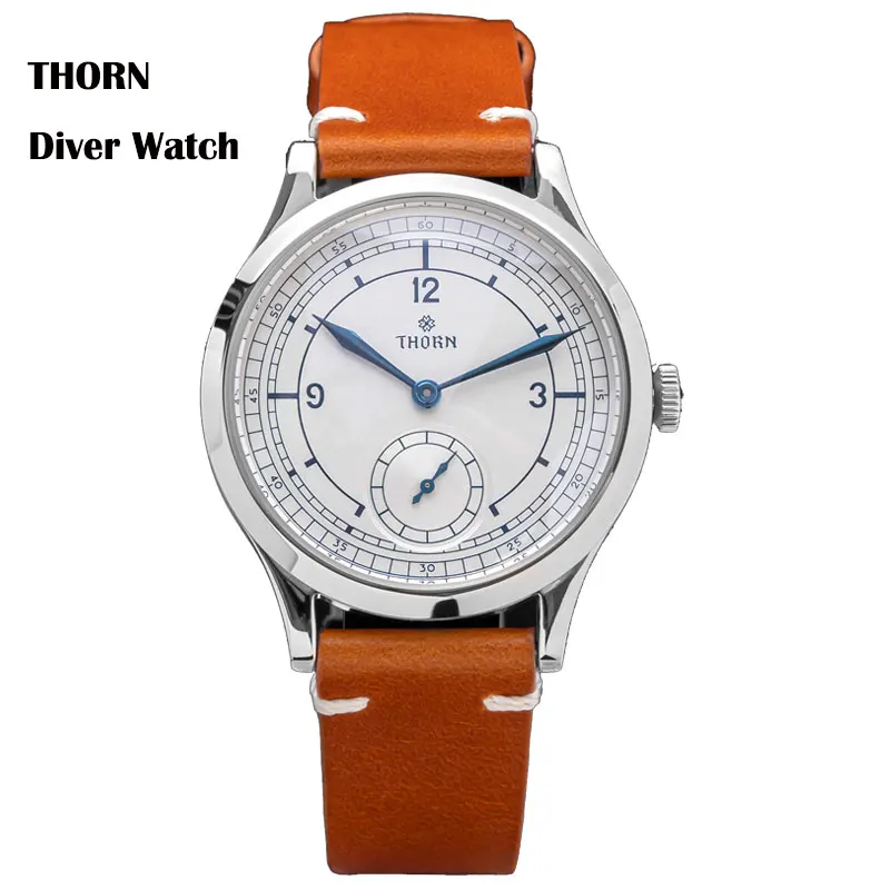 Thorn Men's Pilot Wristwatch 37mm White Dial Grilled Blue Watch Hand Quartz Movement Sapphire Glass Leather Strap 30m Waterproof