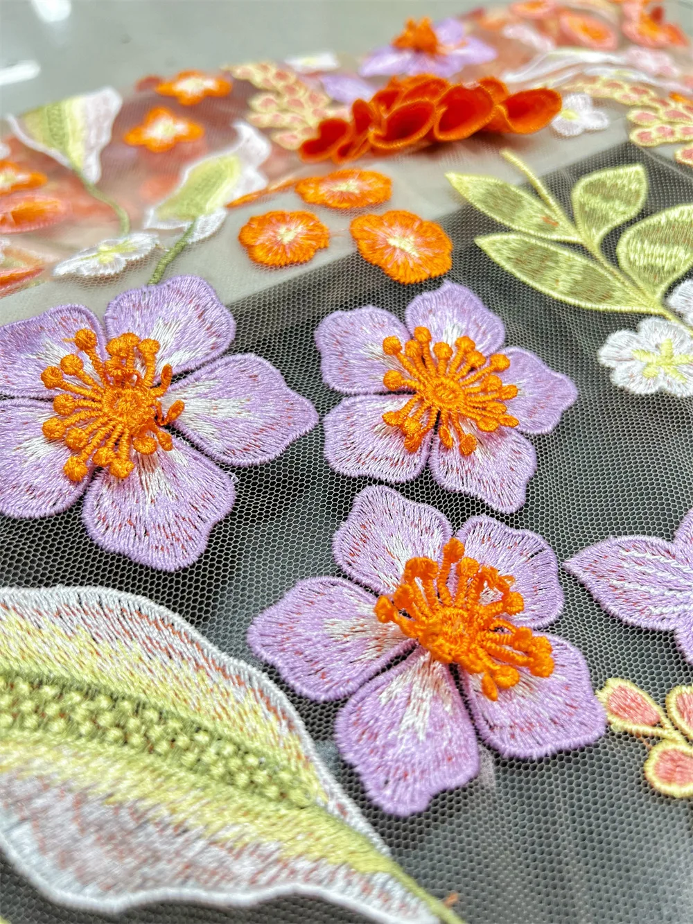 2023 new yellow wind chime hand nail flower colorful thread embroidery high-end evening dress embroidered fabric