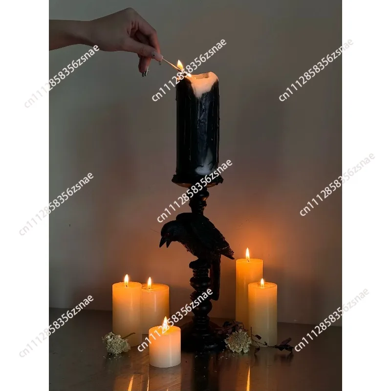 Dark Pioneer Element Crow Candlestick Pure Black Handmade Christmas Creative Design Birthday Gift