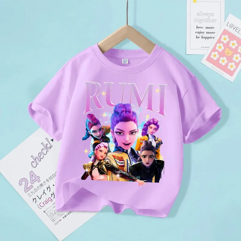 

Kpop Demon Hunter Kids T-shirt New Kawaii Rumi Mira Zoey Tees Girls Boys Summer Short Sleeve Cotton Tops Children Clothes Gift