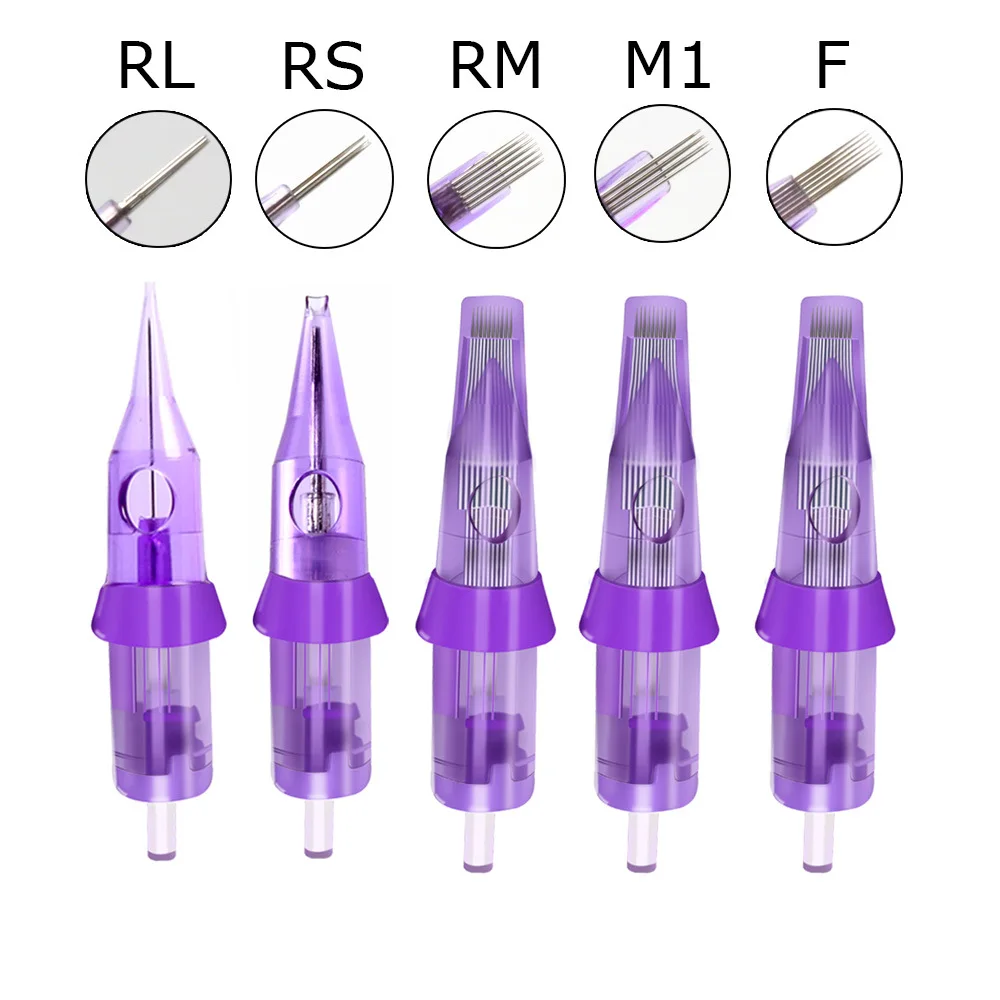 

Professional Purple Tattoo Machine Cartridge Needles Sharp RL/ RS/RM/M1 PMU Tattoo Eyebrow Needles 20pcs