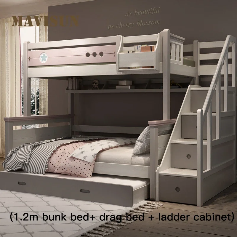 

Modern Style Bunk With Slide Household Solid Wood 1.2m Frame Small Apartment Double room Furniture Set