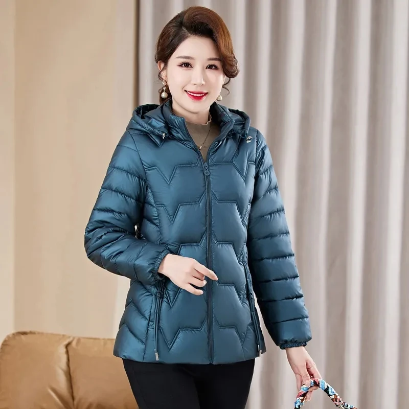 2023 New Winter High-quality Slim Middle-aged Mother Hooded Cotton-padded Jacket Cold Warm Thick Short Long Sleeve Coat Women