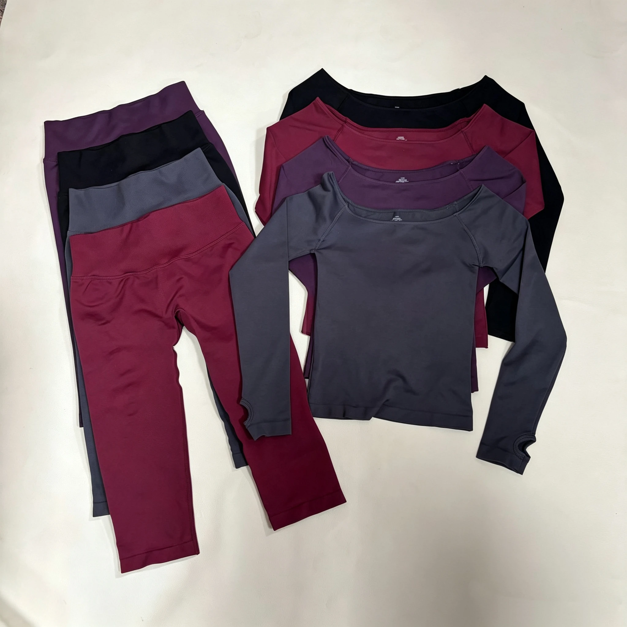 DFY 2Pcs Yoga Workout Set Off Shoulder Long Sleeve Crop Top High Waist Scrunch Butt Capri Pants Seamless Fitness Gym Sportswea