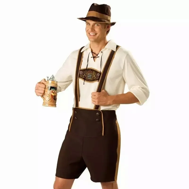 Costume dell\'Oktoberfest Uomo Oktoberfest bavarese Festival tedesco Birra Cosplay Set di costumi per feste di Halloween per uomini adulti