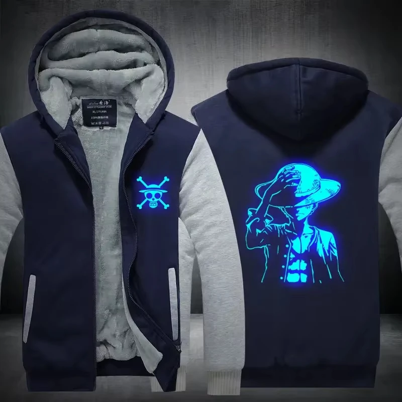 

Anime One Piece Luffy Velvet Thick Warm Winter Hoodies Zip Up Sweatshirt Winter Top Plus Size Boy Girl Coat Plush Jacket Gift