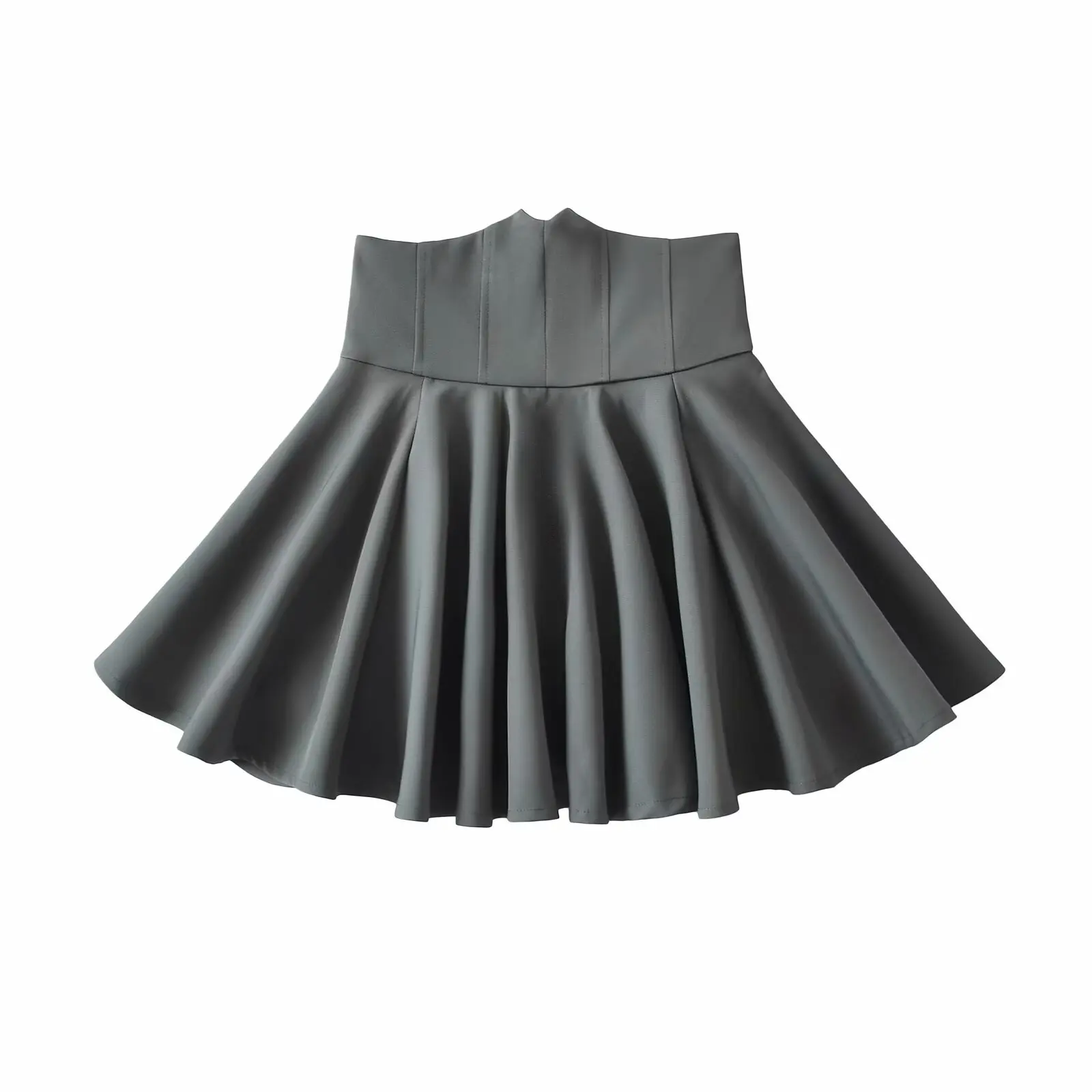 High Waist A-Line  Skirt Women's Summer Design Fibone Waist Cinching Slimming Pleated Vintage Suit ort Skirt
