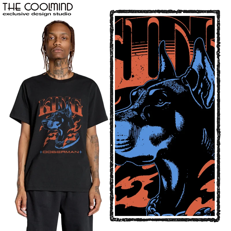 Coolmind U0031-T2 Doberman God Print Men T Shirt Cool Exclusive Graphic Men Tshirt Big Size 100% Cotton Tee Shirts Tops