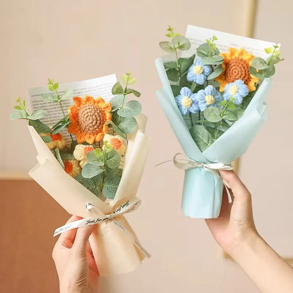 باقة الديكور عباد الشمس باقة DIY الكرتون محبوك متماسكة عباد الشمس باقة قطيفة جميلة أنيقة