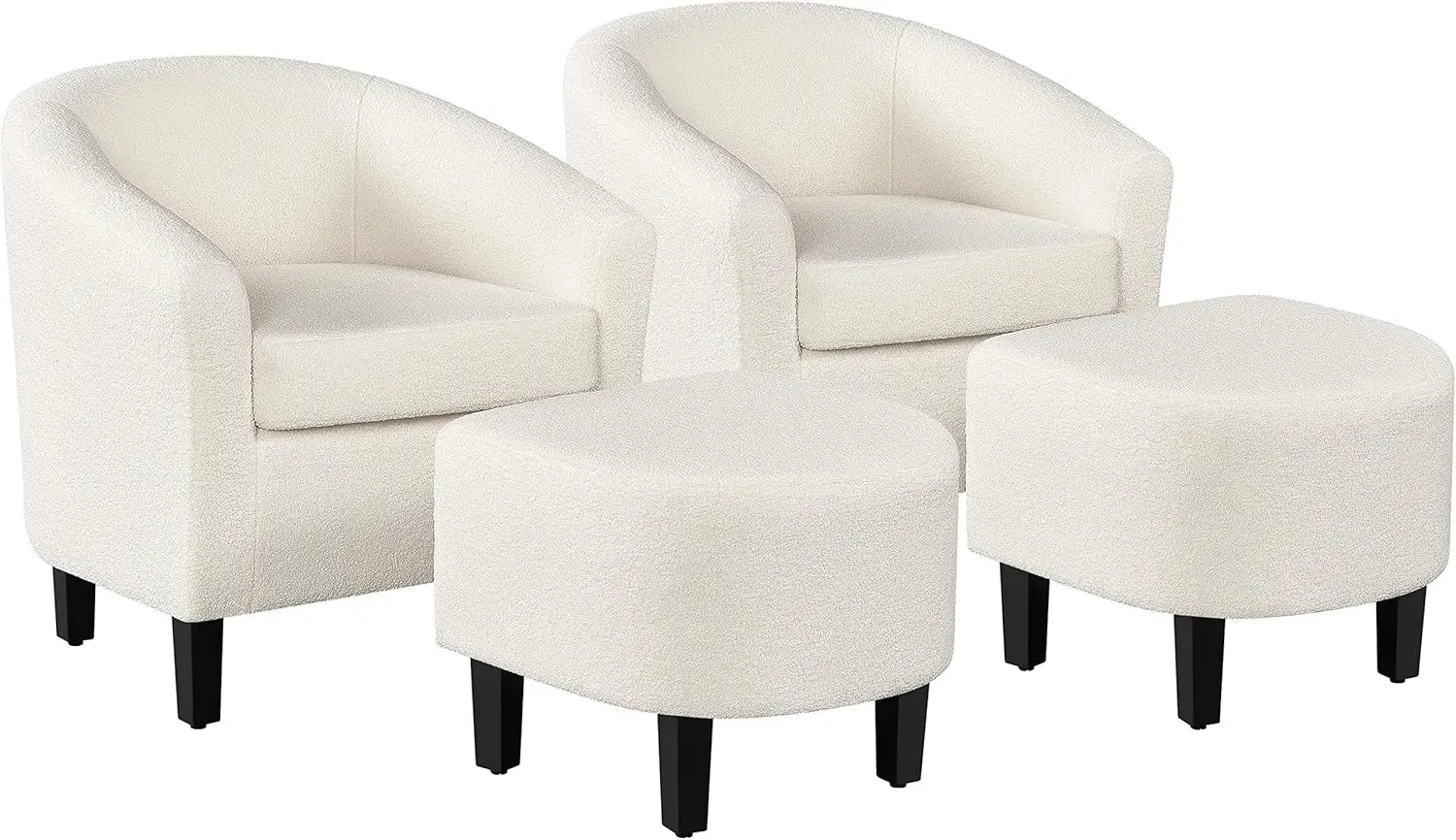 Yaheetech Accent Chair And Ottoman Set, Mid Century Fuzzy Barrel Chair Comfy Fabric Armchair And Footrest For Living