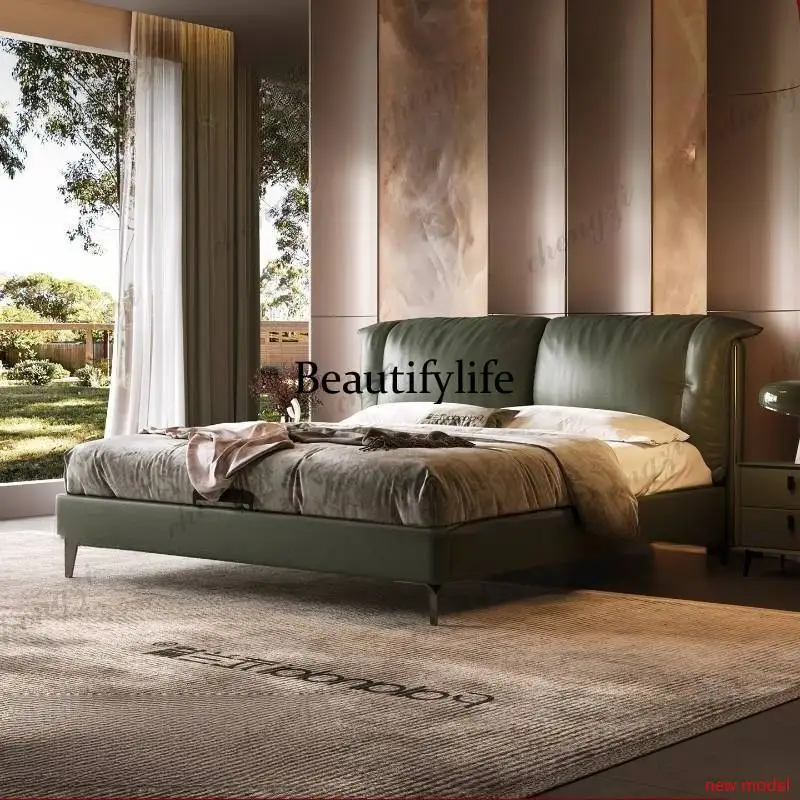 

European Green Double Bed Elegant Normal Wooden Frame Style Double Bed Adults Storage Luxury Cama Matrimonial Furniture For Home