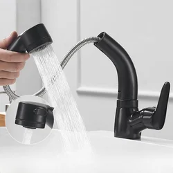 Rubinetto per lavabo sollevabile estensibile con spruzzatore estraibile flessibile montato sul ponte miscelatore per lavabo da bagno nero rubinetti ugello a doppia modalità