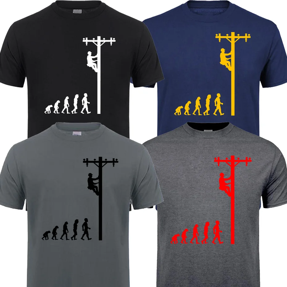 

Evolution Of Lineman T-Shirt Funny Birthday Gift For Electrician Men Dad Papa Father Husband Short Sleeve O Neck Cotton T Shirt