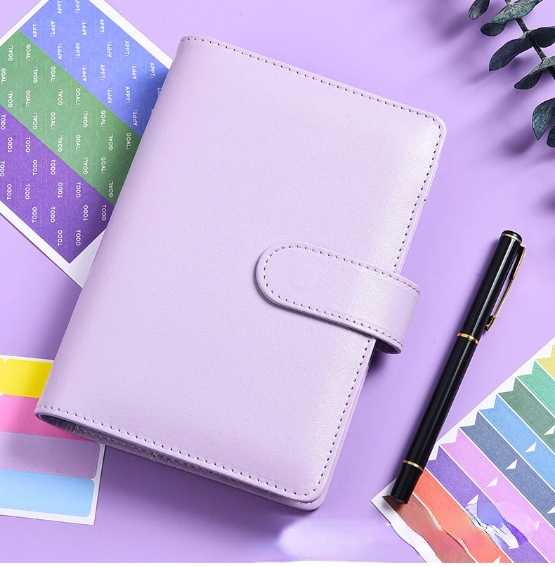 Color A6 6 Ring Binder PU Clip-on Notebook Leather Loose Leaf Notebook Cover Notebooks Journal Kawaii Stationery