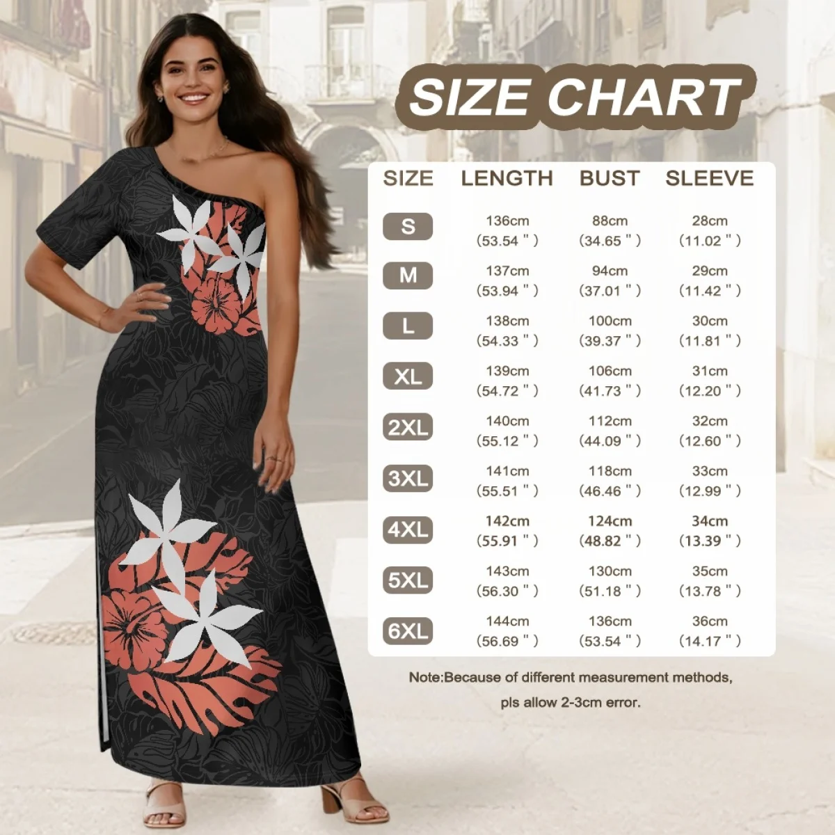 2025 New Elegant Short-Sleeved Evening Dress Polynesian Samoan Ankle-Length Dress Printed One Shoulder Side Split Maxi Dress