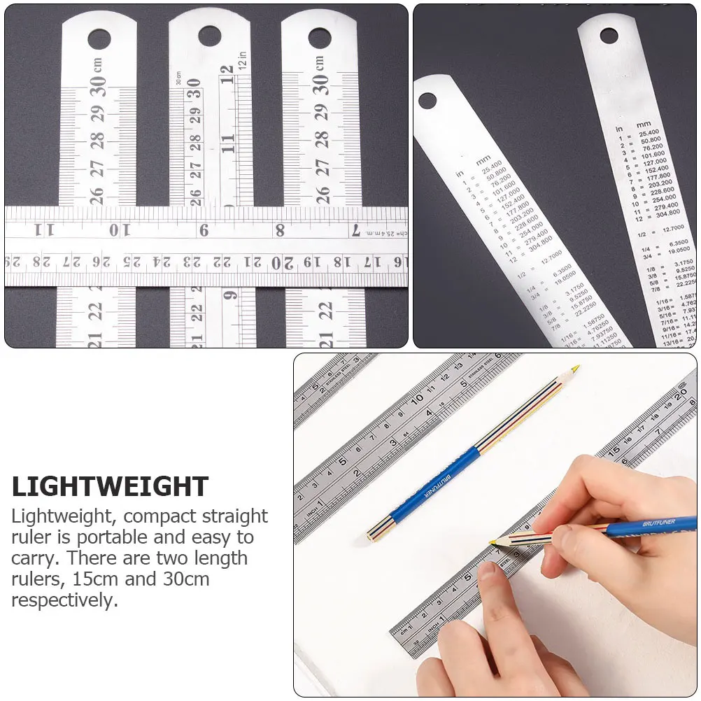 

2Pcs Stainless Steel Ruler 15cm 30cm Dual Side Marking Straight Drawing Measuring Office School Engineering Tools Portable