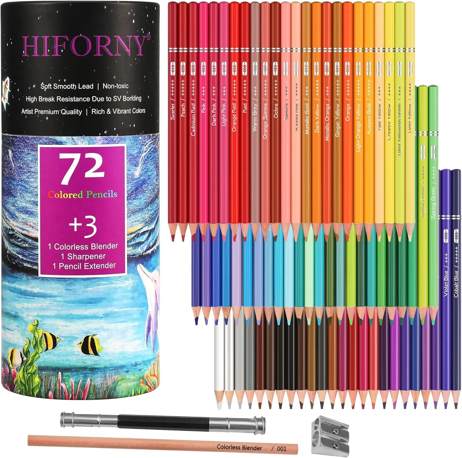 

75-Pack Colored Pencils Set, 72 Colors with Extras for Adult Coloring and Drawing Art Supplies