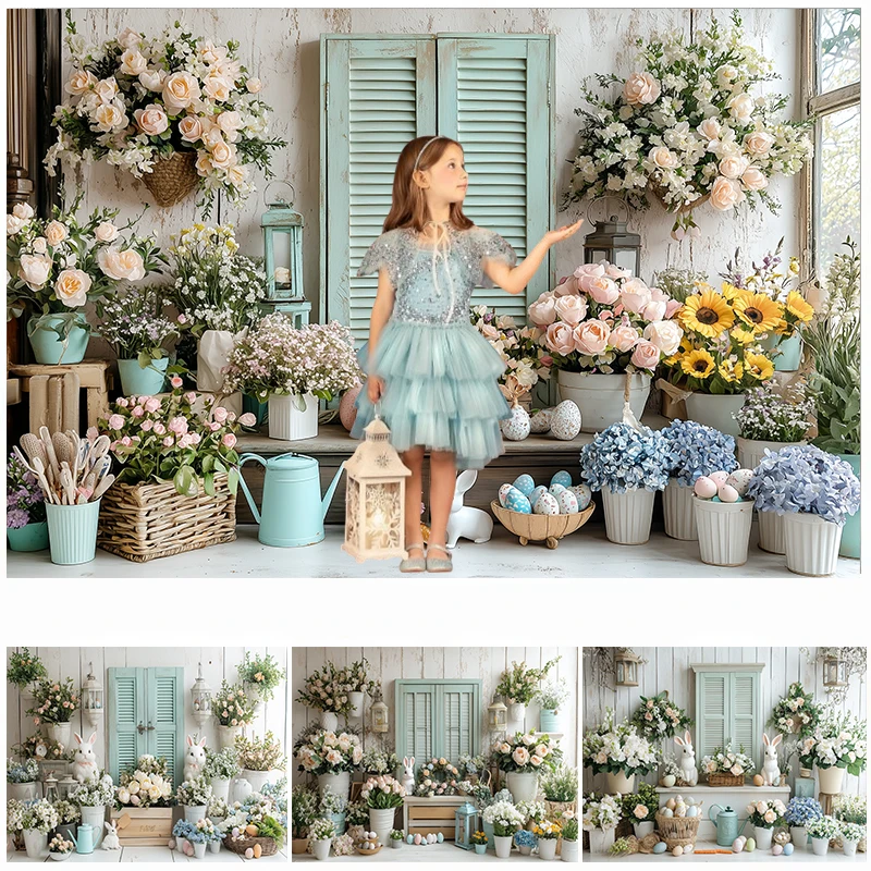 

LS Photography Background Spring Easter Boho Flowers Bunny Eggs Kids Birthday Party Portrait Decor Backdrop Photo Studio