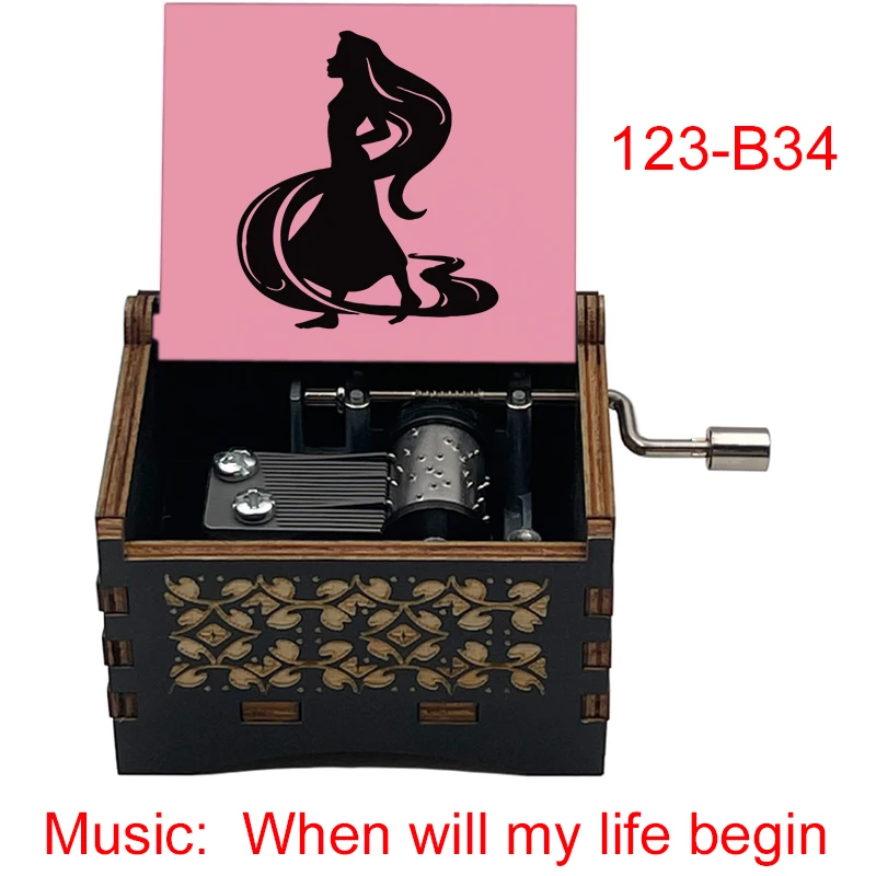 When Will My Life Begin Wooden Anime Music Box Color Printed Long Hair Princess Adventure Little Girls Cute Birthday Party Gifts